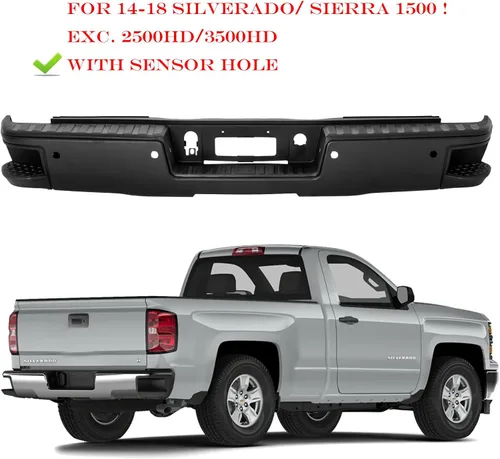 Vista 2 de Ensamble de parachoques trasero compatible con Chevy Silverado/GMC Sierra 2014-2018 1500 CON AGUJERO PARA SENSOR, acero carbono, textura negro