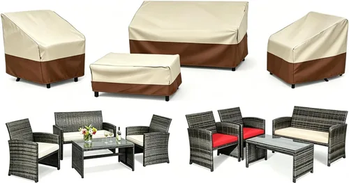 Gasadar - Juego de 4 fundas para muebles de patio, color beige y marrón