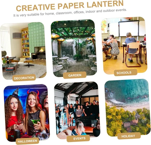 Vista 5 de ABOOFAN 2 linternas de calabaza de papel, luces LED, faroles de Halloween, decoraciones fáciles de colgar para ambiente de fiesta