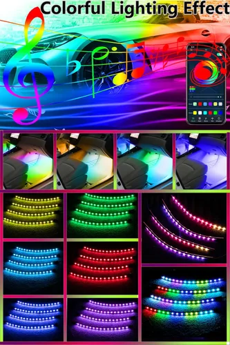 Vista 5 de Luces interiores de automóvil RGB Muto-Beam 4 tiras de luz LED multicolor para automóvil con control de aplicación, luces RGB con modo de bricolaje