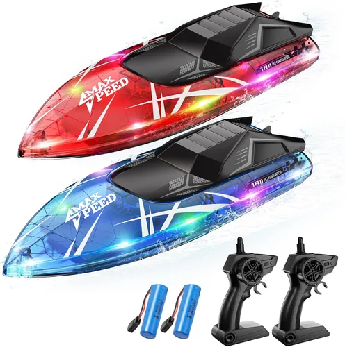 Barco a control remoto para niños, 2 paquetes de barcos RC con luces LED para piscinas, lagos, ríos y bañera, control de 2.4 GHz, cuerpo