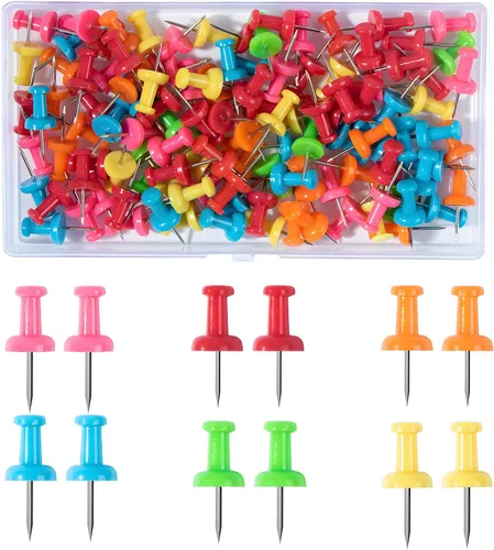 VAPKER 120 tachuelas de empuje multicolor sólidas para pulgar, tamaño más grande, tachuelas de mapa, cabeza de plástico con punta de acero para
