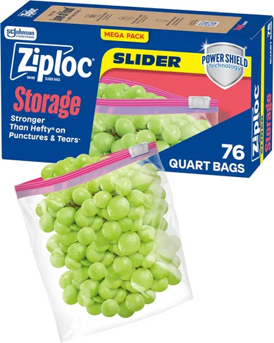 Ziploc Quart Food Storage Bags, Stand-Up Bottom, Easy to Fill, 76 Count (Packaging May Vary)