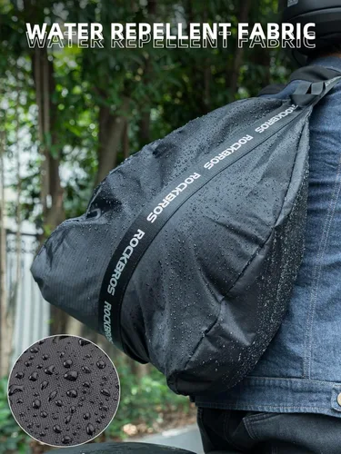 Vista 5 de ROCKBROS Mochila para casco de motocicleta, bolsa de gran capacidad, impermeable, ligera, bolsa de almacenamiento con rayas reflectantes