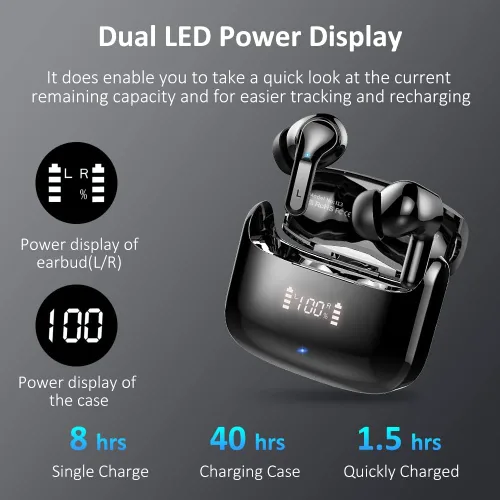 Vista 4 de Auriculares inalámbricos, auriculares deportivos Bluetooth 5.4 IPX8 impermeables, auriculares sobre la oreja de 70H con sonido de graves profundos