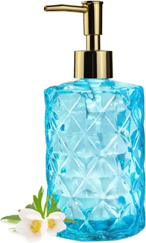Dispensador de jabón azul con bomba, dispensador de jabón líquido recargable para baño, jabón de manos, jabón para platos, decoración de accesorios