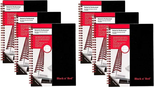 Black n' Red Cuaderno de tapa dura de espiral doble, mediano, negro/rojo, 70 hojas rayadas, paquete de 6 unidades (L67000)
