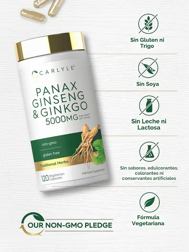 Vista 5 de Carlyle Panax Ginseng y Ginkgo 120 Cápsulas Vegetarianas
