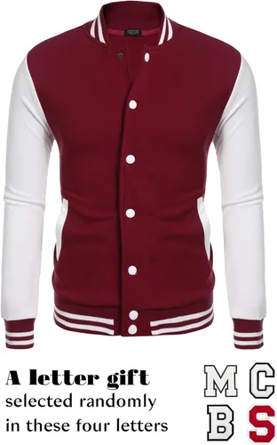 Vista 3 de COOFANDY - Chaqueta universitaria de moda para hombre, informal, ajustada y de algodón, chaqueta del equipo, de béisbol, cazadora