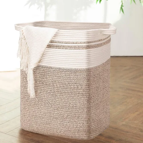 Vista 14 de DOFASAYI Cesta de Ropa Sucia - Cesta de Lavandería Grande de 85L con Asas de Cuero, Cesta de Almacenamiento Decorativa para Mantas - Cesta de Ropa