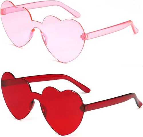 Yilistore 2 Pieces Heart Shape Sunglasses Rimless Transparent Candy Color Sunglasses Party Favor for Adult and Kids