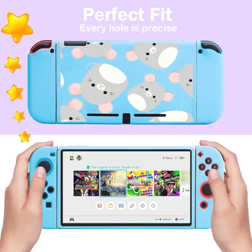 Vista 3 de Xcitifun Funda protectora diseñada para Nintendo Switch OLED TPU para niñas y niños, linda funda Kawaii Joy-Con Switch OLED compatible con Nintendo