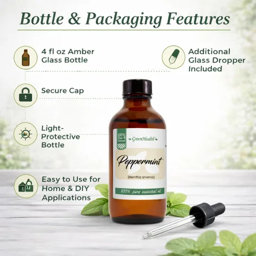 Vista 8 de Aceite esencial de menta (japonés) – 4 onzas líquidas – Botella de vidrio ámbar con cuentagotas de vidrio