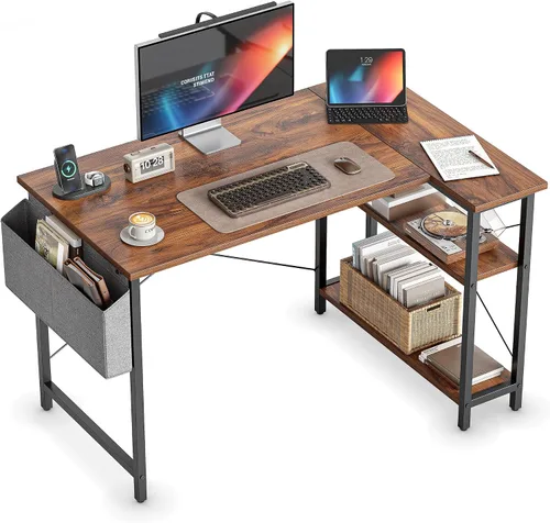 CubiCubi Escritorio en forma de L, escritorio para computadora de 40 pulgadas con estantes de almacenamiento reversibles, escritorio de esquina para