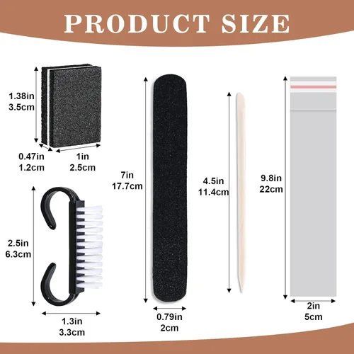 Vista 6 de 20 juegos de kit de manicura desechable básico de 4 piezas para viajes, cepillo de agarre, mini pulidor de uñas, lima de uñas y palo de madera