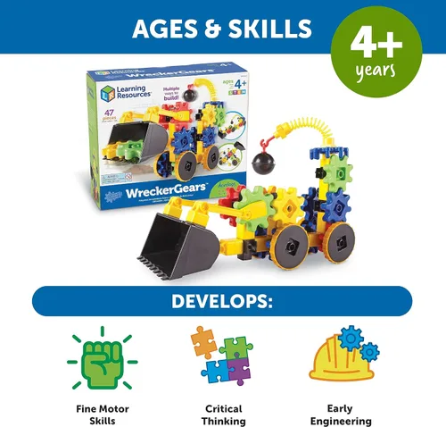 Vista 5 de Learning Resources Gears WreckerGears, actividades STEM, habilidades motoras finas, kit de explorador para niños pequeños, ciencia y construcción