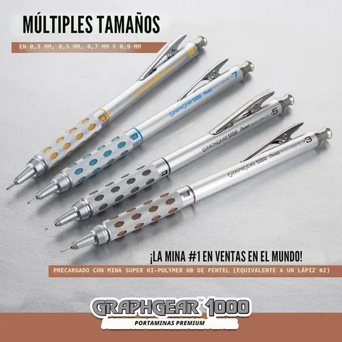 Vista 6 de Pentel GraphGear 1000 - Lápiz de dibujo automático (0.3mm), acentos negros, 1 unidad (PG1013G)