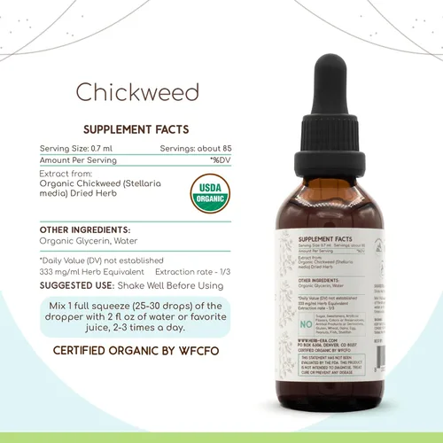 Vista 2 de Chickweed B60 USDA - Tintura orgánica Extracto sin alcohol, gotas de hierbas de alta potencia Plancha orgánica certificada (Stellaria Media)