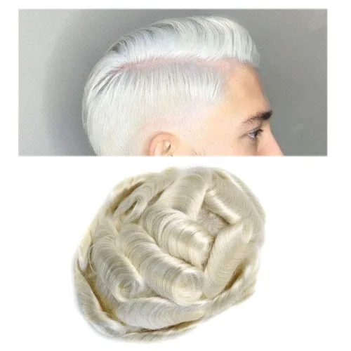 Vista 21 de Toupee - Sistema de cabello humano de repuesto con encaje frontal para hombre, extensiones de pelo tipo tupé mono PU para hombres