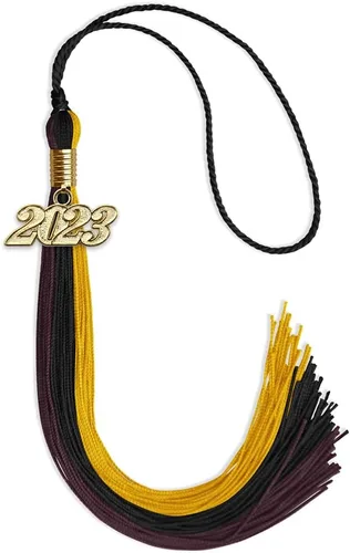 Vista 137 de Endea - Borla de graduación de triple color con gota de fecha dorada (negro/dorado/granate, 2020)