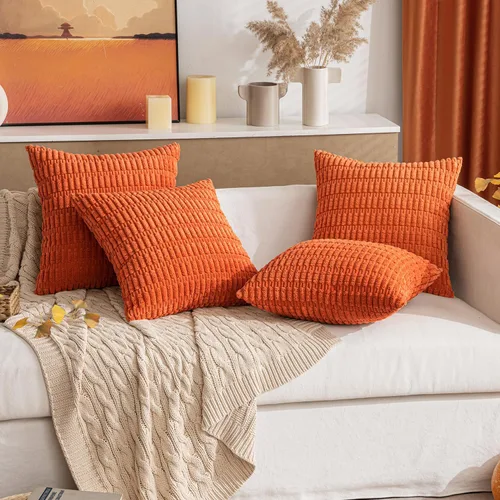 Vista 248 de MIULEE- Juego de 2 fundas de pana suave para cojín; diseño a rayas estilo bohemio, moderno, rural; decoración costera p/verano, hogar, sala de Azul