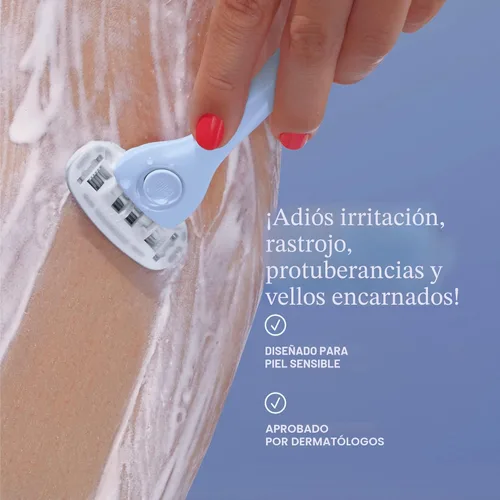 Vista 4 de Billie Kit de afeitado para mujer - Maquinilla de afeitar para mujer + 4 repuestos de maquinilla de afeitar de 5 hojas + soporte magnético - azul