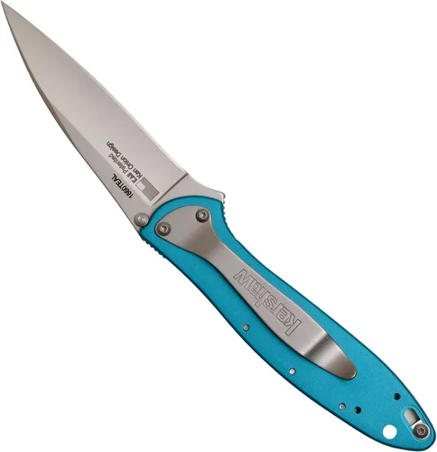 Vista 7 de Kershaw Puerro, cuchillo plegable negro; hoja de acero Sandvik 14C28N de 3 pulgadas, mango de acero inoxidable 410, tanto recubierto de DLC como