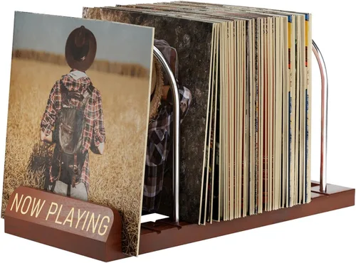 Vista 10 de BS-VOG Soporte para discos de vinilo Now Playing, almacenamiento de discos de vinilo de 50 LP con ranuras antideslizantes, soporte de disco
