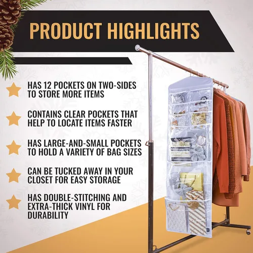 Vista 7 de Organizador grande de doble cara colgante bolsa de regalo y soporte de papel de seda (blanco)