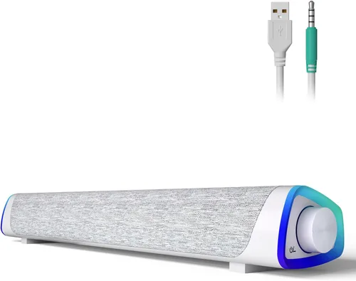 Vista 12 de SOULION Altavoces de computadora R30, altavoz de PC alimentado por USB, luces LED coloridas con botón de interruptor, barra de sonido envolvente Gris