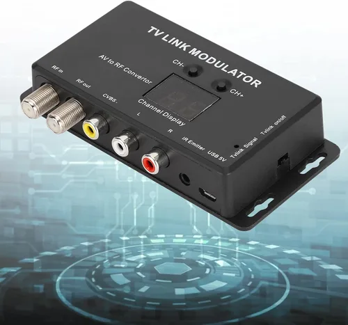 Vista 2 de Modulador UHF, modulador IR TM70 Modulador de enlace de TV Convertidor AV a RF Extensor IR con pantalla de canal Modulador RF para TV con cable