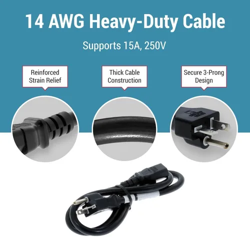 Vista 5 de CablesAndKits Cable de alimentación de CA resistente de 3 pies, 14 AWG NEMA 6-20P a C13 Cable de alimentación macho a hembra de 14 AWG, 15 A/250