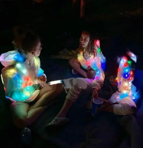 Vista 2 de Chaqueta de béisbol con capucha para hombre y mujer, diseño de flash LED, para fiesta, talla grande