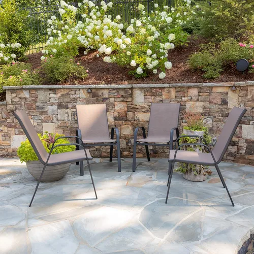 Vista 13 de BizChair Paquete de 4 sillas apilables negras para exteriores con material Flex Comfort, silla apilable para patio