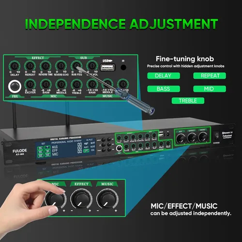 Vista 6 de AX-666 Mezclador Profesional de Karaoke Procesador KTV con Micrófonos Inalámbricos Duales, Sistema de Procesador de Efectos de Audio Vocal de Efecto