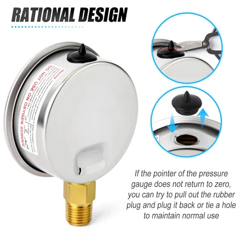 Vista 103 de MEANLIN MEASURE - Vacuómetro de presión de vacío de acero inoxidable, esfera con cara de 2.5 pulgadas, NPT de 1/8 de pulgada, montaje trasero
