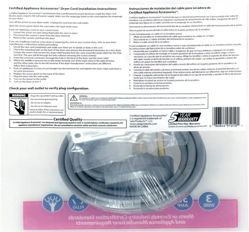 Vista 9 de Certified Appliance Accessories Cable de alimentación para electrodomésticos de 30 amperios, cable de secado de 3 puntas, 3 cables con conectores