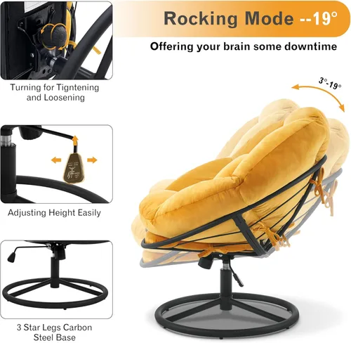 Vista 7 de MCombo Sillas Papasan giratorias, silla sin brazos de terciopelo con ajuste de altura, silla mecedora para sala de estar y dormitorio HQ405