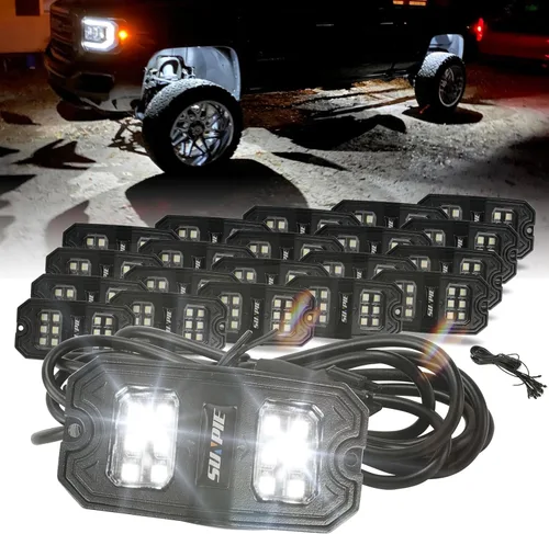 Vista 7 de SUNPIE 8 cápsulas de luz LED de roca ámbar de conexión rápida, 18 chips de ángulo amplio, cables de extensión de 4M para cada luz, almohadillas