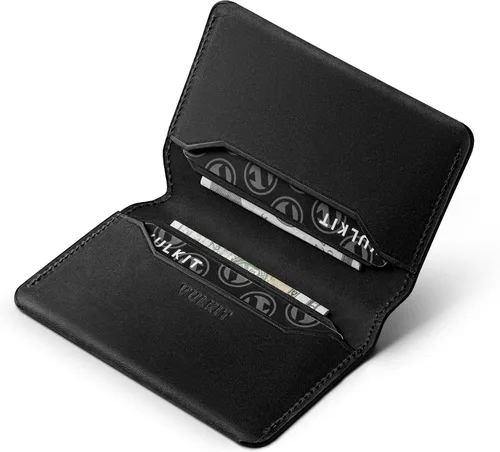 Vista 12 de VULKIT Portafolios de cuero con bloqueo RFID delgado minimalista con cierre magnético tarjetero de tarjetas de crédito con bolsillo frontal, Negro