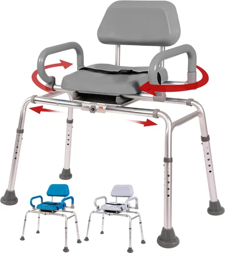 Vista 8 de Banco de transferencia deslizable para ducha con asiento giratorio Carousel, bariátrico, acolchado premium con apoyabrazos giratorios, alta
