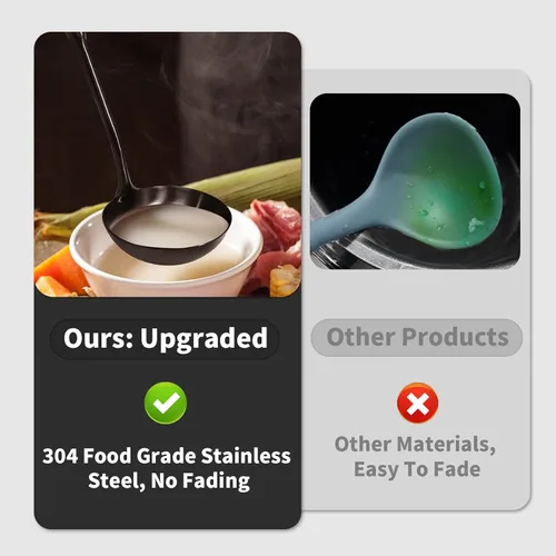 Vista 2 de Newness Cucharón de sopa, [Resistente al óxido, Resistente al calor, Formación integral] Cucharón de sopa duradero de acero inoxidable 304 con mango