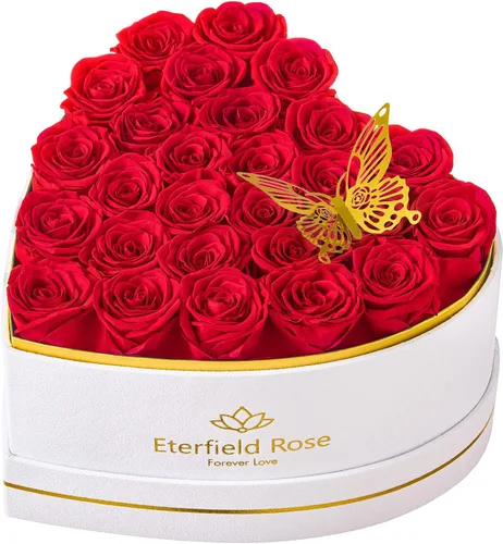 Vista 27 de Eterfield 27 flores para siempre en caja con forma de corazón, rosas preservadas que duran un año, flores preservadas, regalos de cumpleaños