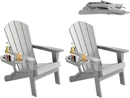 Vista 34 de FOOWIN Silla Adirondack plegable, sillas Adirondack de polietileno de alta densidad con soporte para tazas, sillas de plástico resistentes a