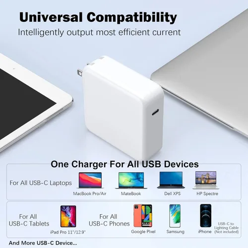 Vista 6 de Cargador Mac Book Pro - Adaptador de cargador rápido USB C de 120 W compatible con MacBook Pro y MacBook Air de 13, 14, 15, 16 pulgadas, iPad Pro