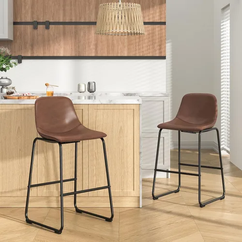 Vista 9 de Rfiver Taburetes de bar de cuero sintético PU Set de 2, Taburetes de pub industriales con respaldo y reposapiés, Sillas de bar modernas sin brazos