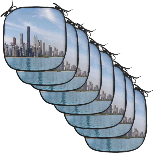 Vista 13 de Lunarable American Chair Cushion Pad, Massachusetts Flagg Holds a Bow and Pointing Downward Arrow, Seat Padding for Kitchen & Patio with Anti-Slip