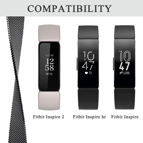 Vista 2 de Vanjua Correa de repuesto de malla metálica de acero inoxidable ajustable para Fitbit Inspire 2 / HR / Fitness Tracker (S, negro)