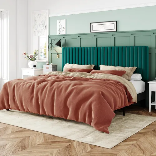 Vista 25 de Allewie Base de cama individual, plataforma tapizada de terciopelo con cabecera capitoné de canal vertical ajustable, base de colchón con listones