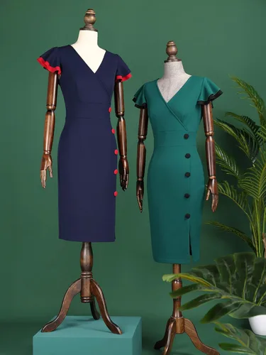 Vista 7 de Miusol Vestido de Noche Vintage con Cuello en V Profundo Estilo Naval para Mujer de Lápiz